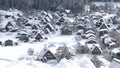 Snow-covered Shirakawago village in winter recorded on February 18, 2022. Beautiful Tradi