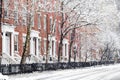 Snow covered sidewalks along Washington Square Park in New York City