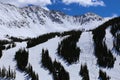 Arapahoe Basin Colorado ski resort in winter with the snow covered Rocky Mountains