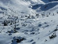 Snow-covered snow fields in the mountains