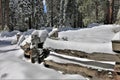Snow covered split rail fence in Sequoia National Park California Royalty Free Stock Photo