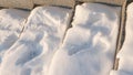 Snow-covered steps top view, snow-white background, winter cold. Royalty Free Stock Photo