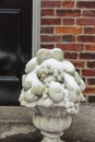 Snow covered stone planter