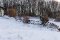 Snow covered stone wall Royalty Free Stock Photo