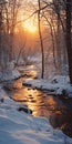 Winter Sunrise In Snowy Woods: Photorealistic 35mm Film4k Scenery Royalty Free Stock Photo