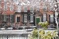 Snow covered streets and sidewalks along Washington Square Park during a winter storm in New York City Royalty Free Stock Photo