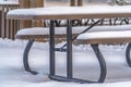 Snow covered table with seats in Eagle Mountain Royalty Free Stock Photo