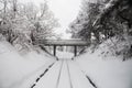 Snow covered tracks on Tsugaru railway line in Aomori, Tohoku, J