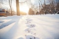 snow-covered trail with footsteps leading away