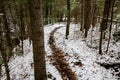 Snow covered trail at Union Mine Trail, Porcupine Mountains Wilderness State Park in Michigan Royalty Free Stock Photo