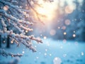 Snow Covered Tree Branches with Icicles Against Soft Bokeh Background for Winter Scene Royalty Free Stock Photo