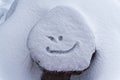 Snow covered tree stump with a smile. Torfhaus, Germany Royalty Free Stock Photo