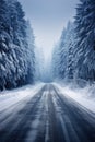 Snow Covered Trees Along Road Royalty Free Stock Photo