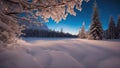 snow covered trees snow covered branches in the woods with blue sky Royalty Free Stock Photo