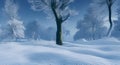 Tree branches under the snow stay in open space covered with snow Generative AI