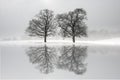 Snow covered trees reflected in a lake Royalty Free Stock Photo