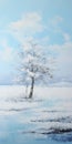 Winter Serenity: Minimalistic Landscape Painting With White Tree