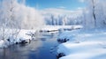 Serene Winter Landscape In Quebec Province: Snow Covered Trees And River