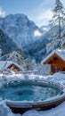 Snow-Covered Trees Surrounding Hot Tub Royalty Free Stock Photo