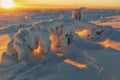 Winter landscape with tykky snow covered trees in winter forest in Finnish Lapland Royalty Free Stock Photo