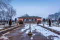 The snow covered view of Shalimar Bagh Mughal Garden during winter season, Srinagar, Kashmir, India