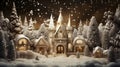 Snow-covered village glows under a starlit sky. AI Generative