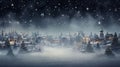 Snow-covered village glows under a starlit sky. AI Generative