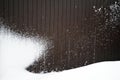 Snow-covered wall of the hut. Royalty Free Stock Photo