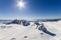 Snow covered winter mountains. Arctic landscape. Colorful outdoor scene, Artistic style post processed photo. Royalty Free Stock Photo