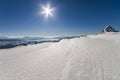 Snow covered winter mountains. Arctic landscape. Colorful outdoor scene, Artistic style post processed photo. Royalty Free Stock Photo