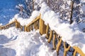 Snow covered wooden stairs in the mountains in winter Royalty Free Stock Photo