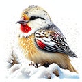 Snow-covered woodpecker isolated on white background. Watercolor illustration. AI Generated