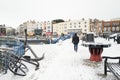 Snow covering alongside Ramsgate Royal Harbour after storm Darcy hits this part of Kent