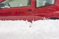 Snow covering car. Parked vehicle trapped by snowstorm. Transport problems Royalty Free Stock Photo
