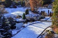 Snow covers Large Quarry Garden in Queen Elizabeth Park