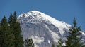 Snow covers the peaks of Mount Rainier.