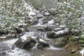 Snow covers a small stream in the Great Smoky Mountains. Royalty Free Stock Photo