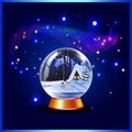 Vector christmas or new year illustration of snow crystal globe and sparkles Royalty Free Stock Photo