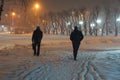 Snow cyclone people passers-by go through the snow Royalty Free Stock Photo