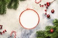 Snow daiquiri, Christmas or New Year alcoholic cocktail with rum and cream with red decor in festive setting, copy space