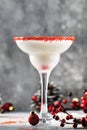 Snow daiquiri, Christmas or New Year alcoholic cocktail with rum and cream with red decor in festive setting, copy space Royalty Free Stock Photo