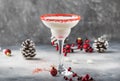 Snow daiquiri, Christmas or New Year alcoholic cocktail with rum and cream with red decor in festive setting, copy space Royalty Free Stock Photo