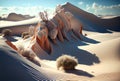 Snow in Desert, White Sand Dunes in Winter, Global Cooling, Climate Change, Ice Age, Generative AI Illustration Royalty Free Stock Photo