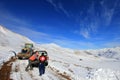 Snow digging and road work in Valle Hermoso near Las Lenas, Patagonia, Argentina Royalty Free Stock Photo