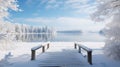 snow dock lake winter