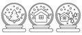 Snow dome line icon set. Snow globe icons with fir tree and house. Decoration for Christmas and New Year holiday Royalty Free Stock Photo