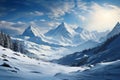 Snow draped mountains form a serene and enchanting winter wonderland