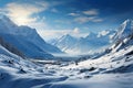 Snow draped mountains form a serene and enchanting winter wonderland