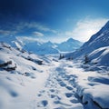 Snow draped mountains form a serene and enchanting winter wonderland