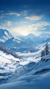 Snow draped mountains form a serene and enchanting winter wonderland